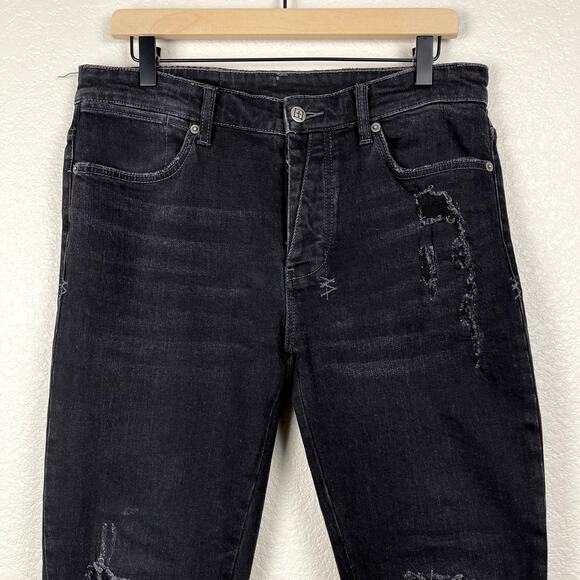 Ksubi Van Winkle Trashed Noir Skinny Jeans Distressed 32" Grunge Indie Sleaze - Picture 7 of 16